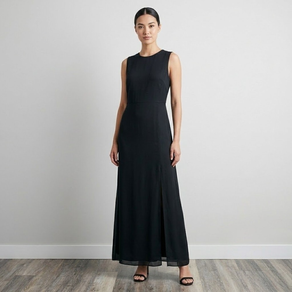 Jacob Maxi Dress Womens 11 Black Sleeveless Chiffon Overlay Formal Goth Minimal